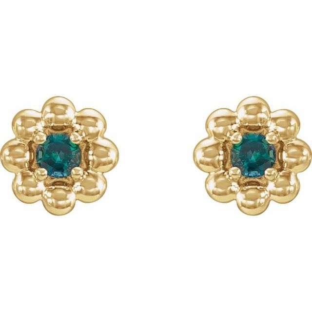 14K Yellow Natural Alexandrite Petite Flower Beaded Earrings