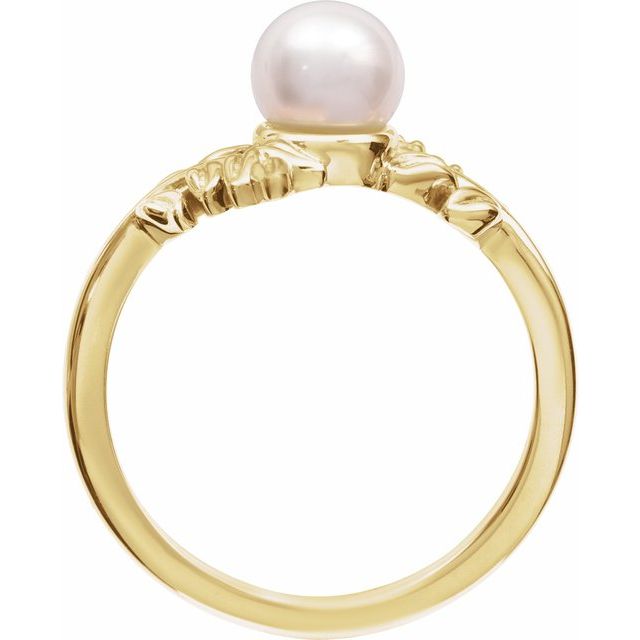 14K Yellow Cultured White Akoya Pearl Ring