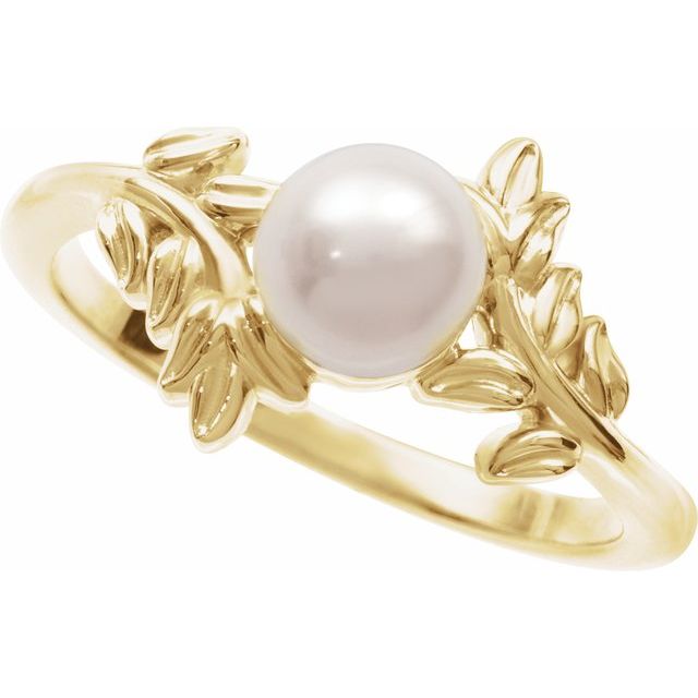 14K Yellow Cultured White Akoya Pearl Ring