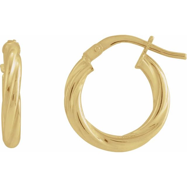 14K Yellow Twisted Tube 15 mm Hoop Earrings