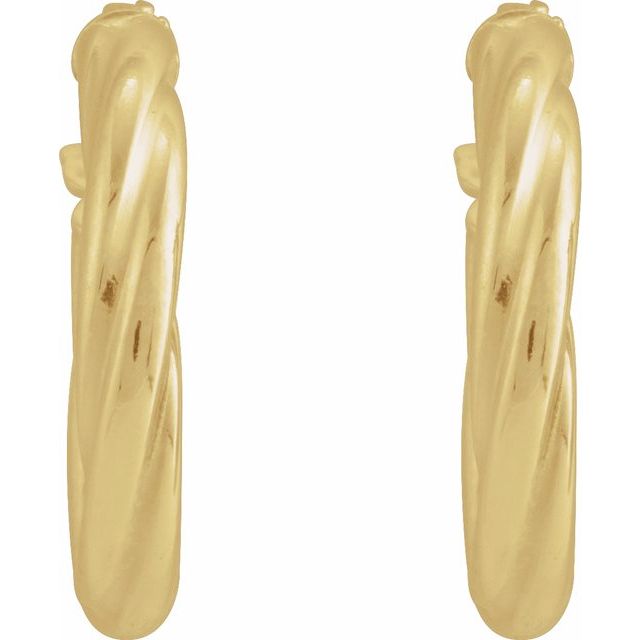 14K Yellow Twisted Tube 15 mm Hoop Earrings
