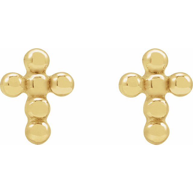14K Yellow Beaded Cross Stud Earrings