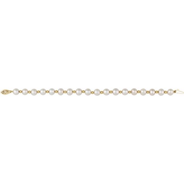14K Yellow Cultured White Freshwater Pearl 7 1/4" Bracelet