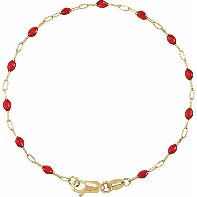 14K Yellow Gold-Filled 1.6 mm Red Enamel Bead Paperclip-Style 7" Chain