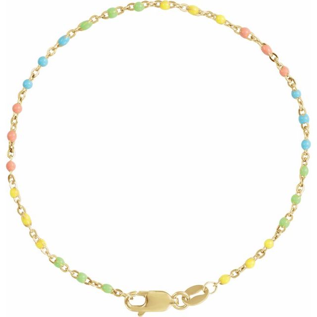 14K Yellow Gold-Filled 1.7 mm Multicolor Enamel Bead Cable 7" Chain