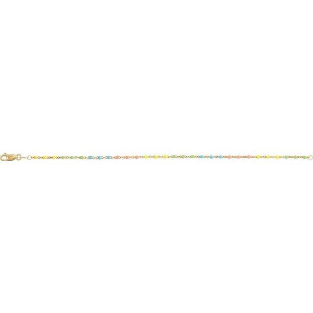 14K Yellow Gold-Filled 1.7 mm Multicolor Enamel Bead Cable 7" Chain