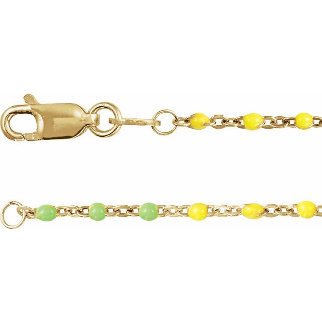 14K Yellow Gold-Filled 1.7 mm Multicolor Enamel Bead Cable 7" Chain