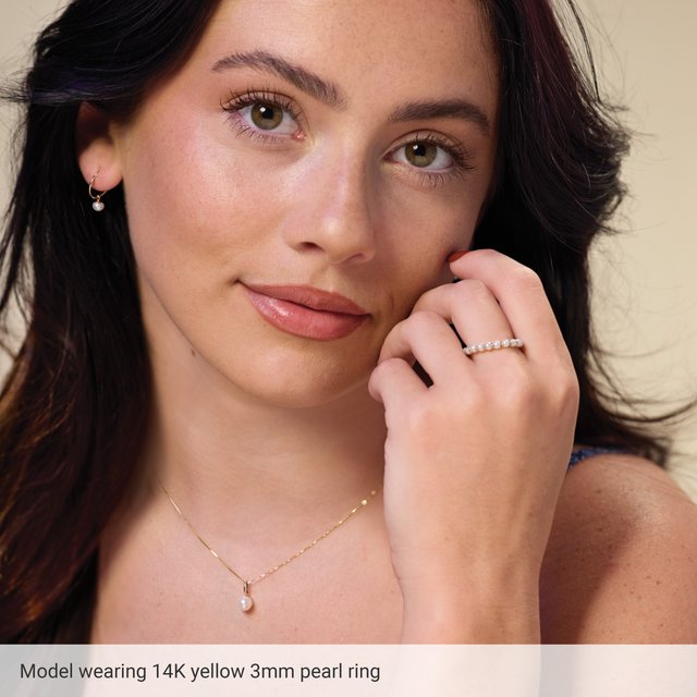 14K Yellow Cultured White Freshwater Pearl Ring