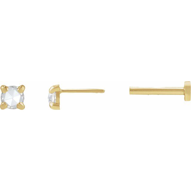 14K Yellow .06 CT Rose-Cut Natural Diamond Stud Earring