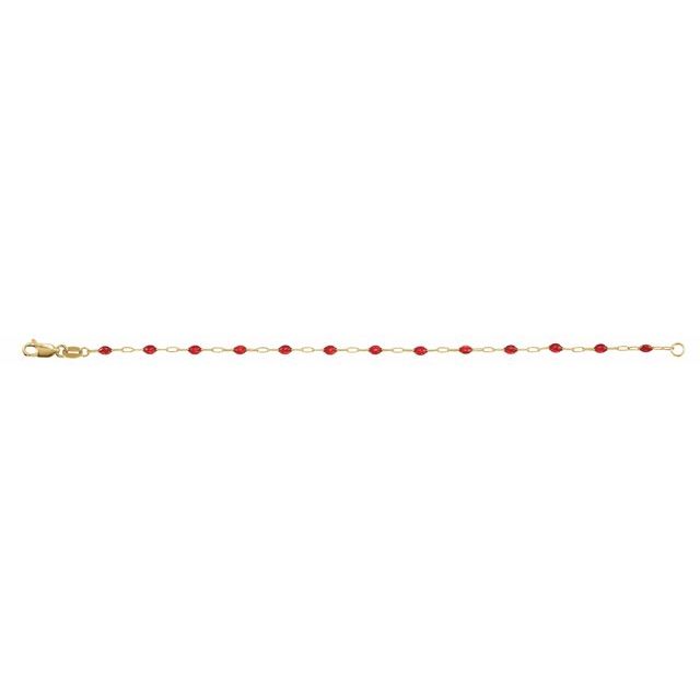 14K Yellow Gold-Filled 1.6 mm Red Enamel Bead Paperclip-Style 7" Chain