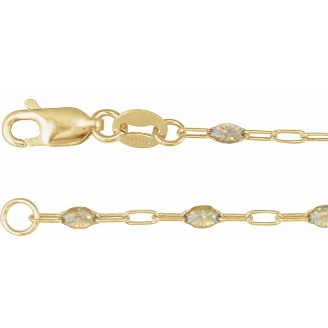 14K Yellow Gold-Filled 1.6 mm Multi-Color Enamel Bead Paperclip-Style 18" Chain