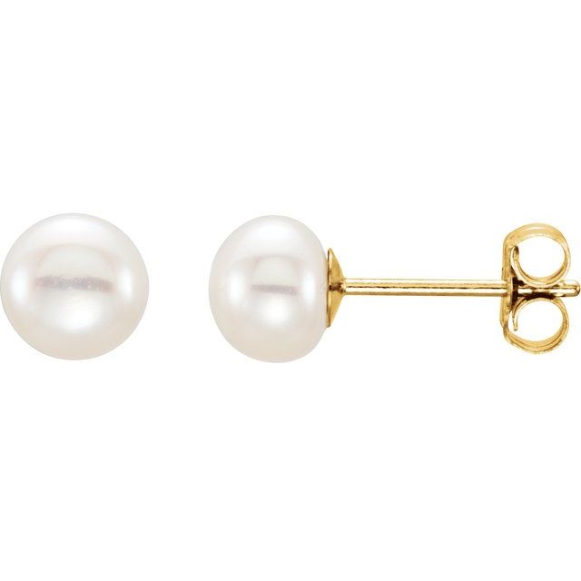 14K Yellow 5-6 mm Cultured White Freshwater Button Pearl Earrings