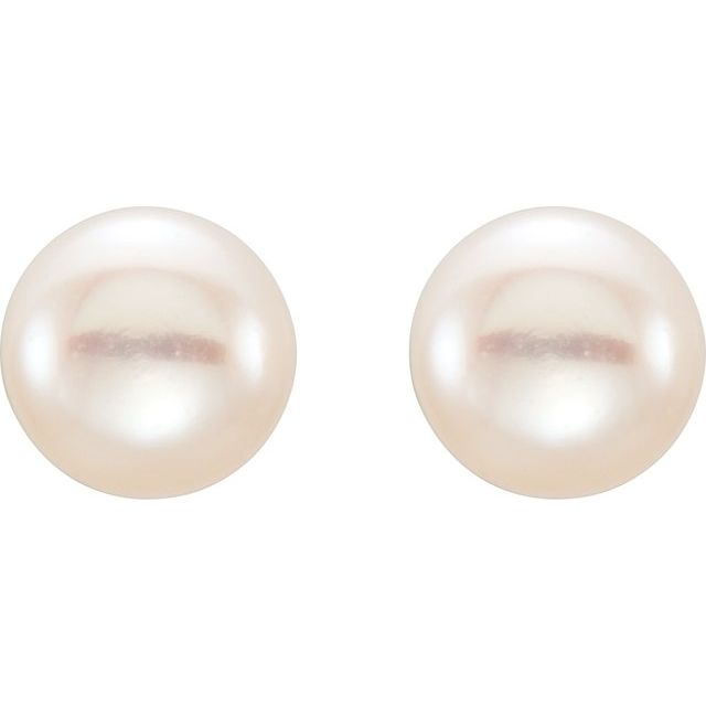14K Yellow 5-6 mm Cultured White Freshwater Button Pearl Earrings