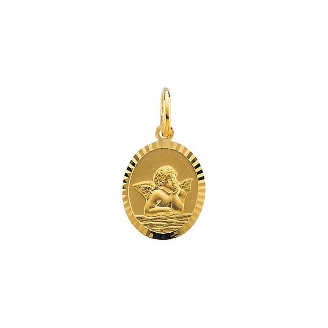 14K Yellow 11x9 mm Oval Cherub Angel Medal