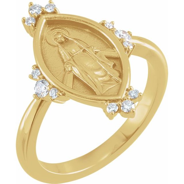 14K Yellow 1/5 CTW Natural Diamond Miraculous Medal Ring
