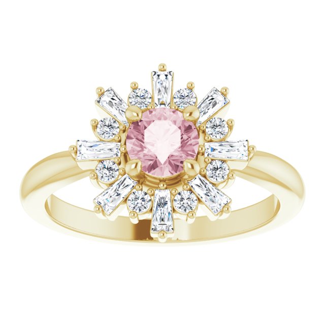 14K Yellow Natural Pink Morganite & 3/8 CTW Natural Diamond Ring