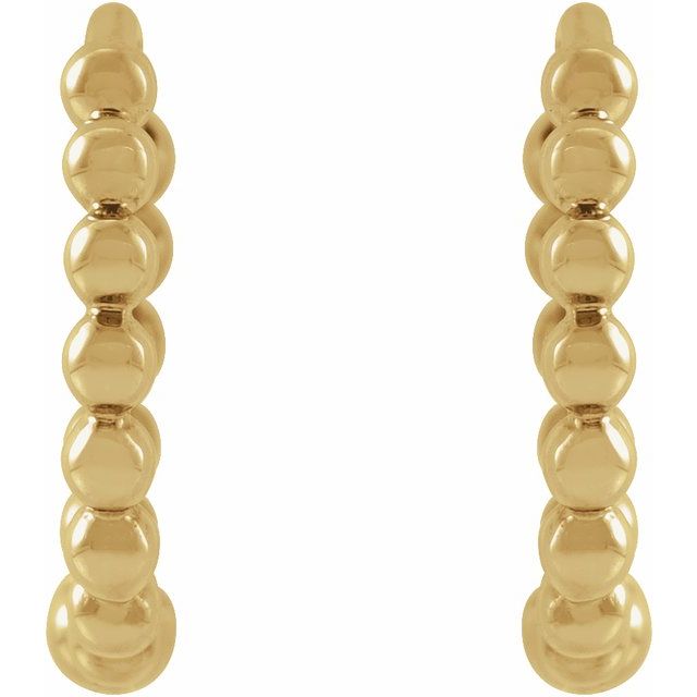 14K Yellow Beaded 11 mm Hoop Earrings