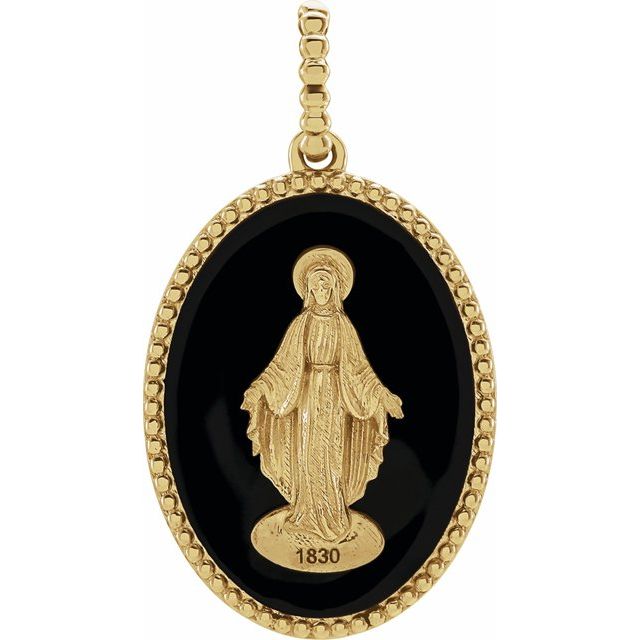 14K Yellow Black Enamel Miraculous Medal Pendant