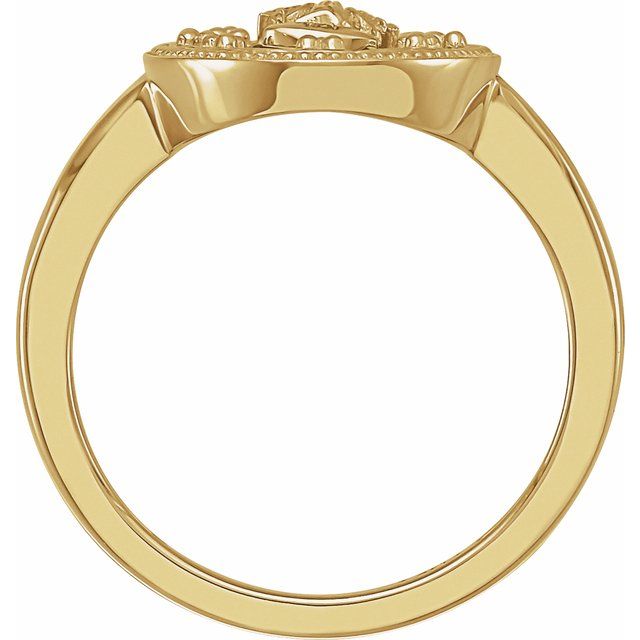 14K Yellow Oval White Enamel Miraculous Medal Ring