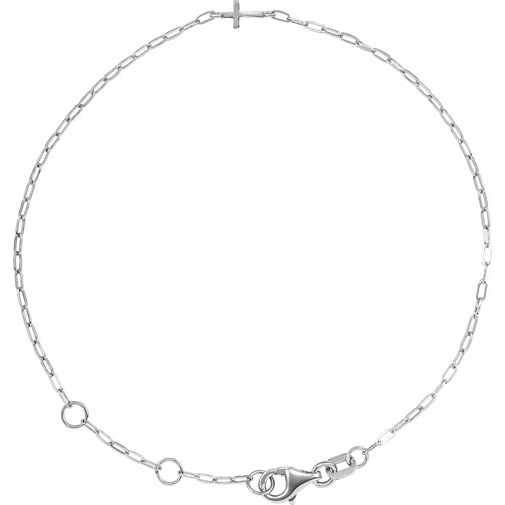 Sideways Cross Paperclip-Style Chain 6 1/2-7 1/2" Bracelet